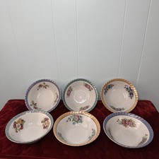 Set of 6 Vintage Lusterware Bowl Japan Purple Blue Yellow  Scalloped Flowers picture