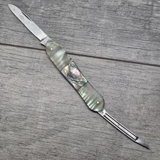 Antique Ulster Knife Co MOP Abalone Manicure Pen Pocket Knife Nail File USA picture