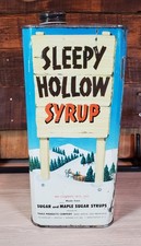 Vintage Sleepy Hollow Syrup Tin 58 Oz Large Advertising Can Metal Cap Primative  picture