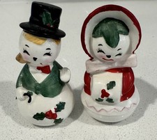 Vintage Lefton Mr & Mrs Snowman Salt Pepper Shaker Japan Christmas ~READ~ picture