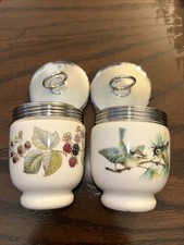 2 Vtg Royal Worcester England Porcelain Egg Coddler Cups Wren 2.5 Berries 2.75 picture