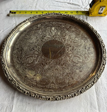 Vintage Hardy Bros Ltd English Silver Plate Round Serving Tray Salver 14” picture