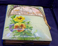 Victorian cellulid and velvet photo Album with pictures Hensell, Fisher,  family picture
