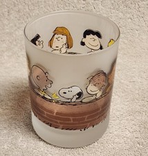 Vintage Peanuts Brick Wall Frosted Glass Charlie Brown Snoopy 9 Characters 4.25