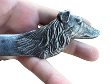 Vintage Valenti Spain Borzoi Letter Opener Silver Plated Dog Head Desk Accessory picture