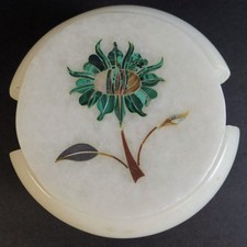 Pietra Dura Marble Coasters Inlaid Stone Set of 6 Floral Design - 🇺🇸USDutyPaid picture