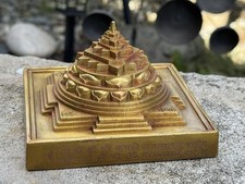 Meru Shri Yantra Maha Mount Hindu Meditation Brass Pyramid 5lb 13oz picture