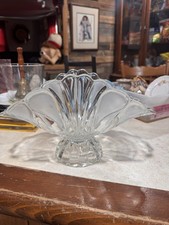 VTG art deco style wavy frosted and clear crystal fan shaped compote fruit bowl picture