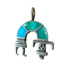 Vintage Rainbow Man Early to Mid-Century Sterling Silver Inlay Pendant 7/8