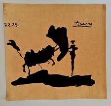 PABLO PICASSO,HANDMADE INK DRAWING ON OLD CARDBOARD, SIGNED, STAMPED picture
