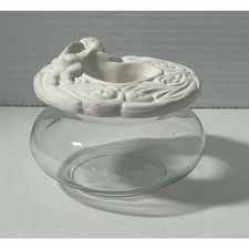 Vintage Glass Potpourri/Trinket Jar w/ Bisque Porcelain Lid w/ Resting Cherub picture