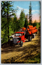 c1940s Hauling Pine Logs Scenic Pacific Northwest Milwaukee WI Postcard picture