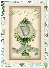 St. Patrick's Day Postcard With 1c Stamp Embossed Holiday Antique Irish Harp picture