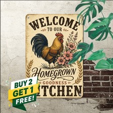 Country Morning Rooster Metal Sign Rustic Farmhouse Kitchen Tin Plaque Decor picture