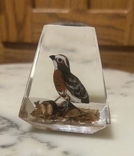 Vintage Unique Canada Lucite Acrylic Hand Carved Wood Quail Pyramid Paperweight picture