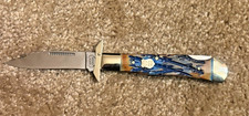 Custom Hand Fired Buck Creek Cheetah Lockback Knife Blue Bone Handles picture