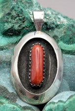 OX BLOOD CORAL shadow box Navajo sterling silver  Pendant picture