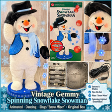 Vintage Gemmy Spinning Snowflake Snowman Snow Miser Animated Dancing w/ Box picture