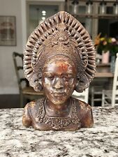 Vintage Replica Bali Ceramic Female Warrior Goddess Statue Bust 10in Asian Art picture