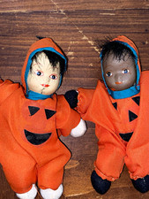 Vintage Bisque Sandbag Dolls/ Sitting Shelf Babies Pumpkin Costume Halloween Lot picture