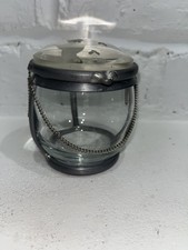 VTG Artist Etched Cat Glass Welded Trinket Box Chain Hinged Dome Lid Etched 3” picture