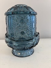 Vintage Indiana Glass Stars & Bars Fairy Lamp Colonial Blue picture