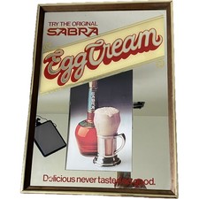 Vintage Sabra Liqueur Egg Cream Advertising Mirror Bar Sign Wood Frame 22x15 70s picture