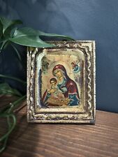 Vtg 1960's GILDED WOOD ICON w/ CERTIFICATE- VIRGIN MARY & CHILD JESUS picture