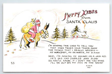Santa Claus on Donkey~Vintage  Comic Poem Christmas  Postcard~k533 picture
