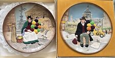 ROYAL DOULTON ~ Classic OLD BALLOON SELLER LADY & MAN Porcelain Plates ~ England picture