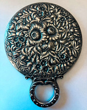Antique Art Nouveau Repousse Floral Sterling Silver Hand Mirror picture
