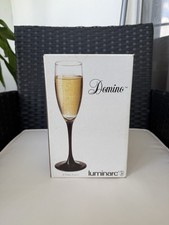 4 Luminarc Signature Dominoe BLACK STEM CHAMPAGNE FLUTE Toasting Wine Glasses picture