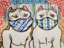 American Bully Quarantine Art Print 5x7 Dog Collectible Artist KSams Vintage picture