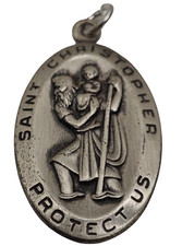 Vintage PPC Sterling Silver St. Saint Christopher Protect Us Religious Medal Pen picture