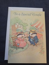 vintage unused card happy anniversary Ambassador badgers eating ice cream picture