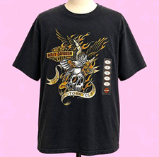 Harley Davidson Skull Eagle Flame Graphic T Shirt Mens XL NWT Faded Black VTG picture