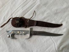 Vintage Philippine Fighting Knife w/Mother of pearl & leather Sheath dated 1948 picture