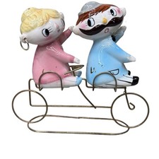Vintage 1950's RELCO Boy Girl Kids Riding Bike Bicycle Salt Pepper Shakers READ picture