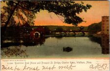 Waltham MA-Massachusetts, Riverview Boat House, Bridge Vintage Souvenir Postcard picture
