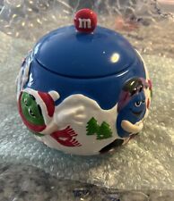 Collectible M&M Ceramic Christmas Holiday Winter Ski Cookie Candy Jar Round 2003 picture
