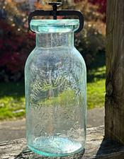 Antique civil war era quart Millville atmospheric fruit jar complete with clamp picture