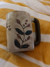 Mara Mug Lead Free Stoneware Pottery Wild Flowers Signed Mexico picture
