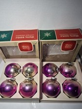8 Vintage 1965 Shiny Brite Large Purple & Silver Ombre Glass Ball Ornaments USA picture