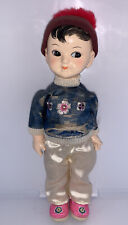VINTAGE CHINESE 9” BOY DOLL COMPOSTION EMBROIDERED SILK (ARMS NEED RESTRUNG) picture