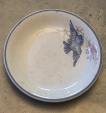 Vintage Antique Bluebird China Butter Pat Crazing & Staining c. 1920’s HTF picture