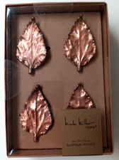 Nicole Miller Harest Copper Leaf Napkin Ring Set of 4 NEW Sealed picture