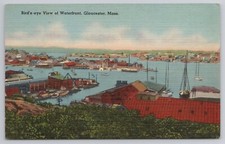 Bird's Eye View Waterfront Gloucester Massachusetts MA 1930s Postcard picture