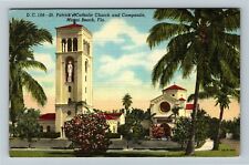 Miami FL-Florida, St. Patrick's Catholic Church and Campanile, Vintage Postcard picture