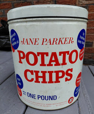 VINTAGE A & P JANE PARKER POTATO CHIP 1 LB ROUND TIN CONTAINER ATLANTIC PACIFIC picture