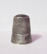 ANTIQUE STERLING SILVER WAITE THRESHER SIZE 7 THIMBLE FLORAL BAND